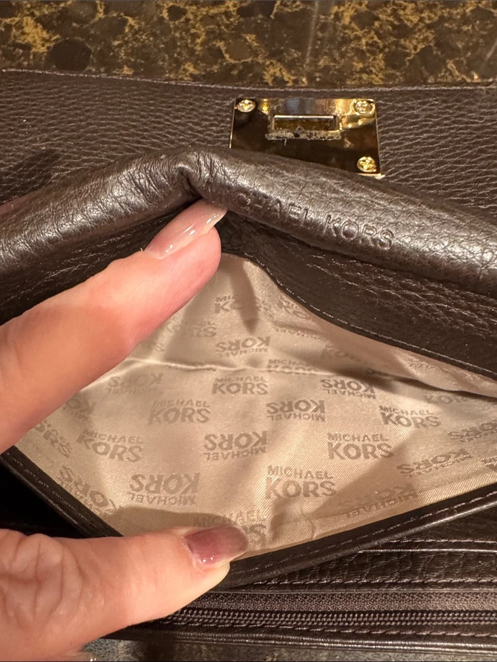 Michael Kors Continental Clutch brown python embossed Wallet with Gold Hardware